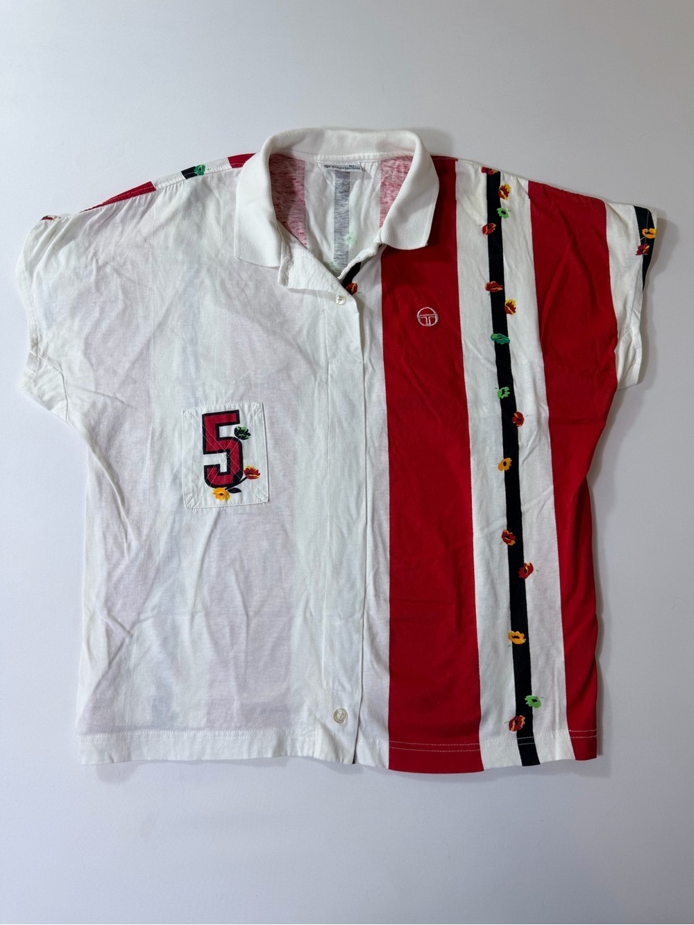 Sergio Tacchini Tennis Polo Shirt Women’s Sz XL Abstract Stripe Floral Vintage